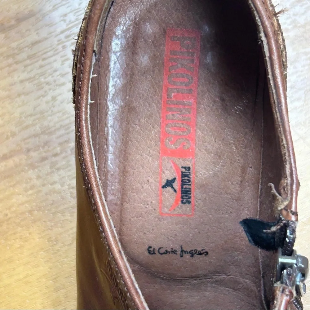 Pikolinos Women Brown Leather Heel Bootie‎ Zip Sz 39 Spanish Made Block Heel